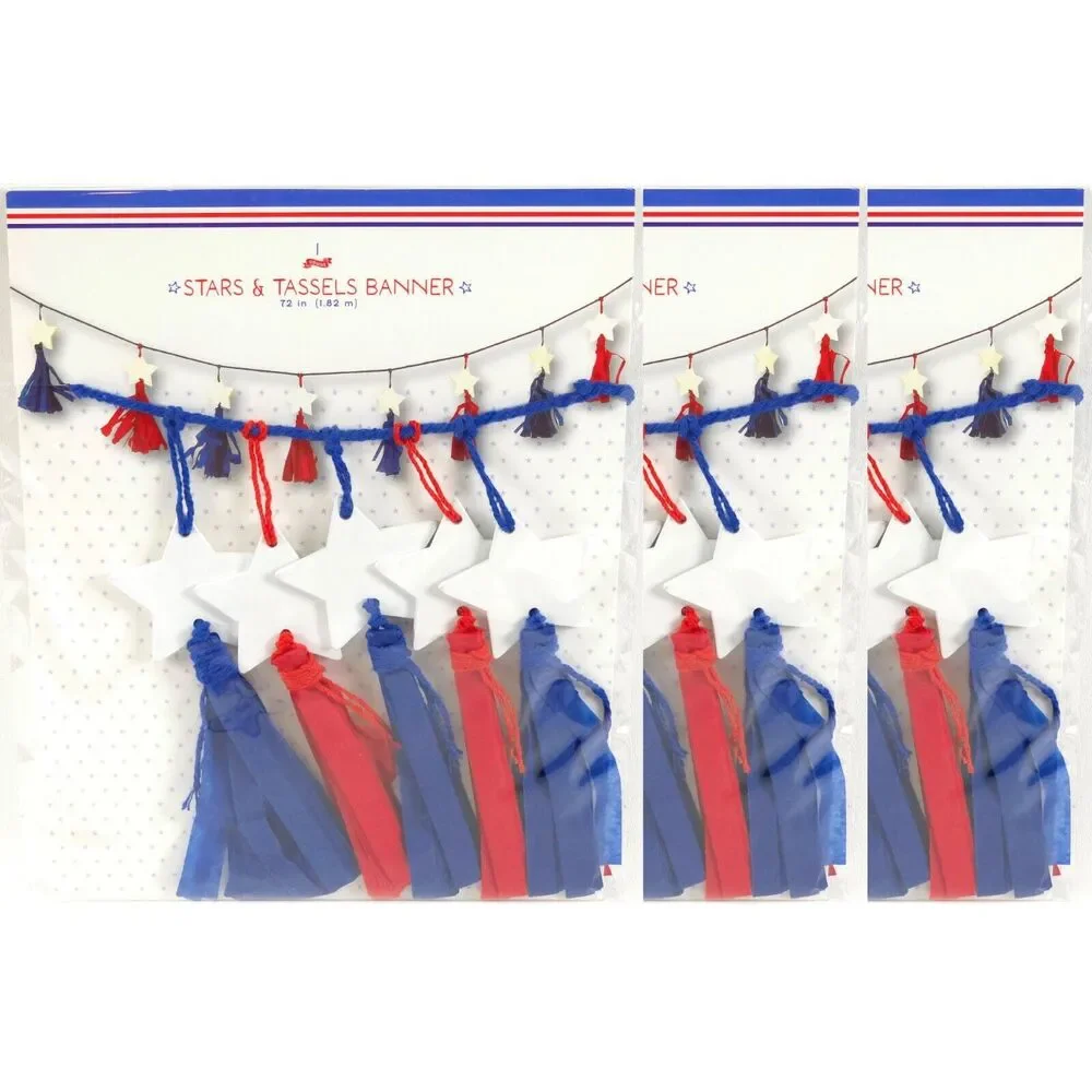 3 Pack Target Crepe Paper‎ Stars & Tassels Red White And Blue 72 in. (1.82m) NEW